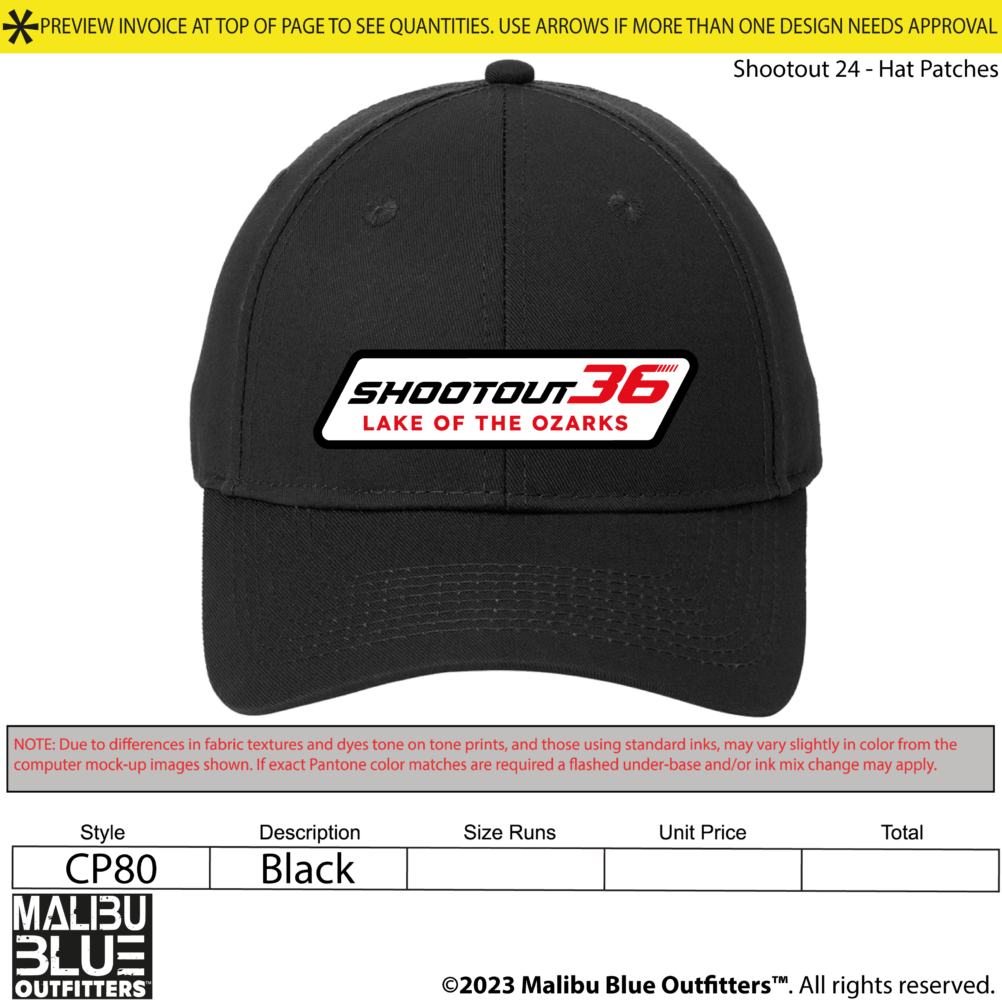 2024 36th Annual Shootout Hat Black W/ White Patch Lake of the Ozarks