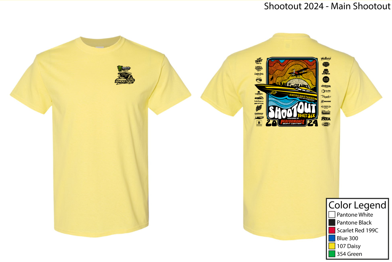 2024 36th Annual Shootout Main Shirt Yellow Soft Style Lake of the