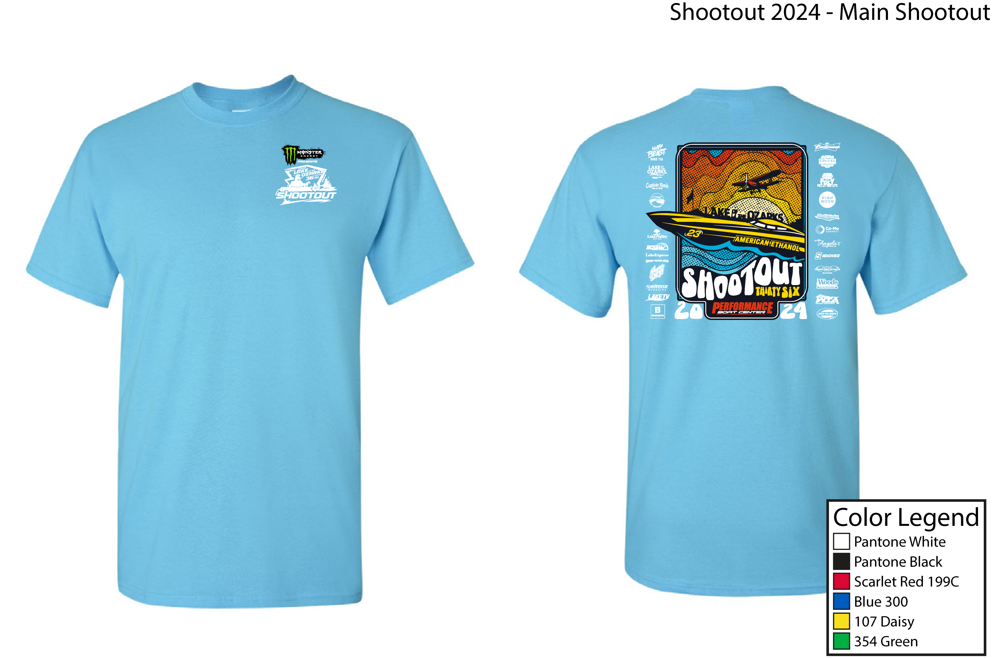 2024 36th Annual Shootout Main Shirt Sky Blue Cotton TShirt Lake