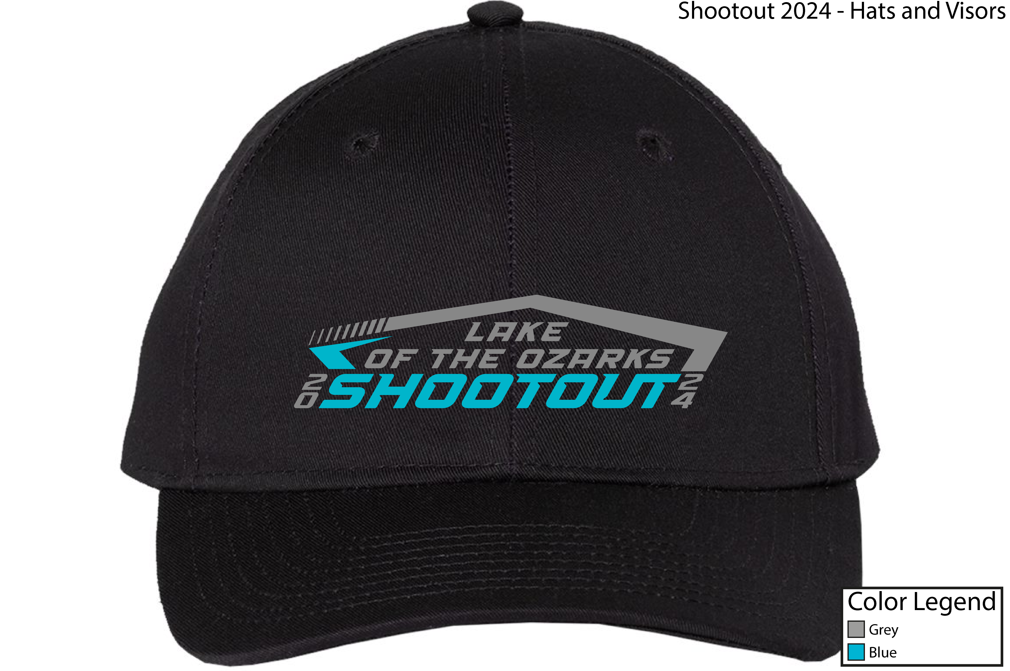 2024 36th Annual Shootout Hat Black Aqua Lettering Athletic Cap Lake